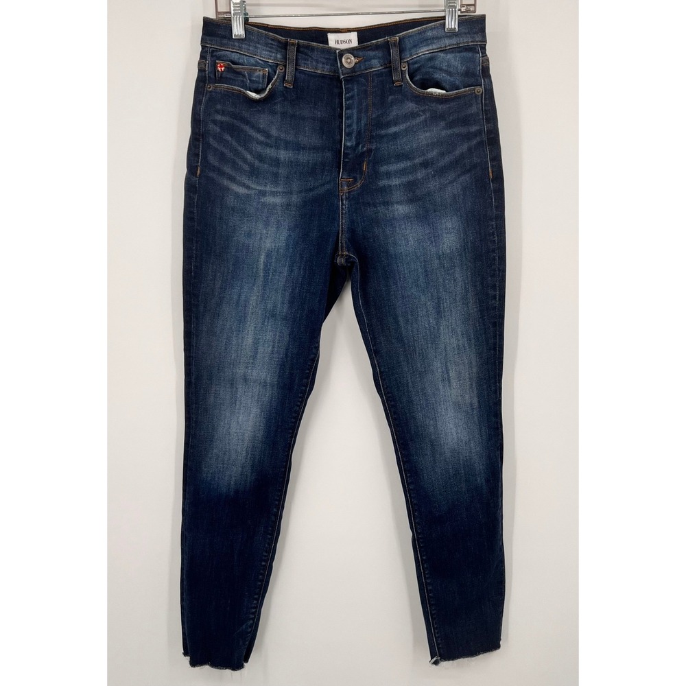 Hudson Blair Super Skinny Jeans Dark Wash Raw Hem High Rise Denim Womens 31"‎